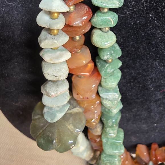 STONE Chunky Statement Necklace. Ocean Jasper, Carnelian Green Adventurine VTG - Picture 7 of 12